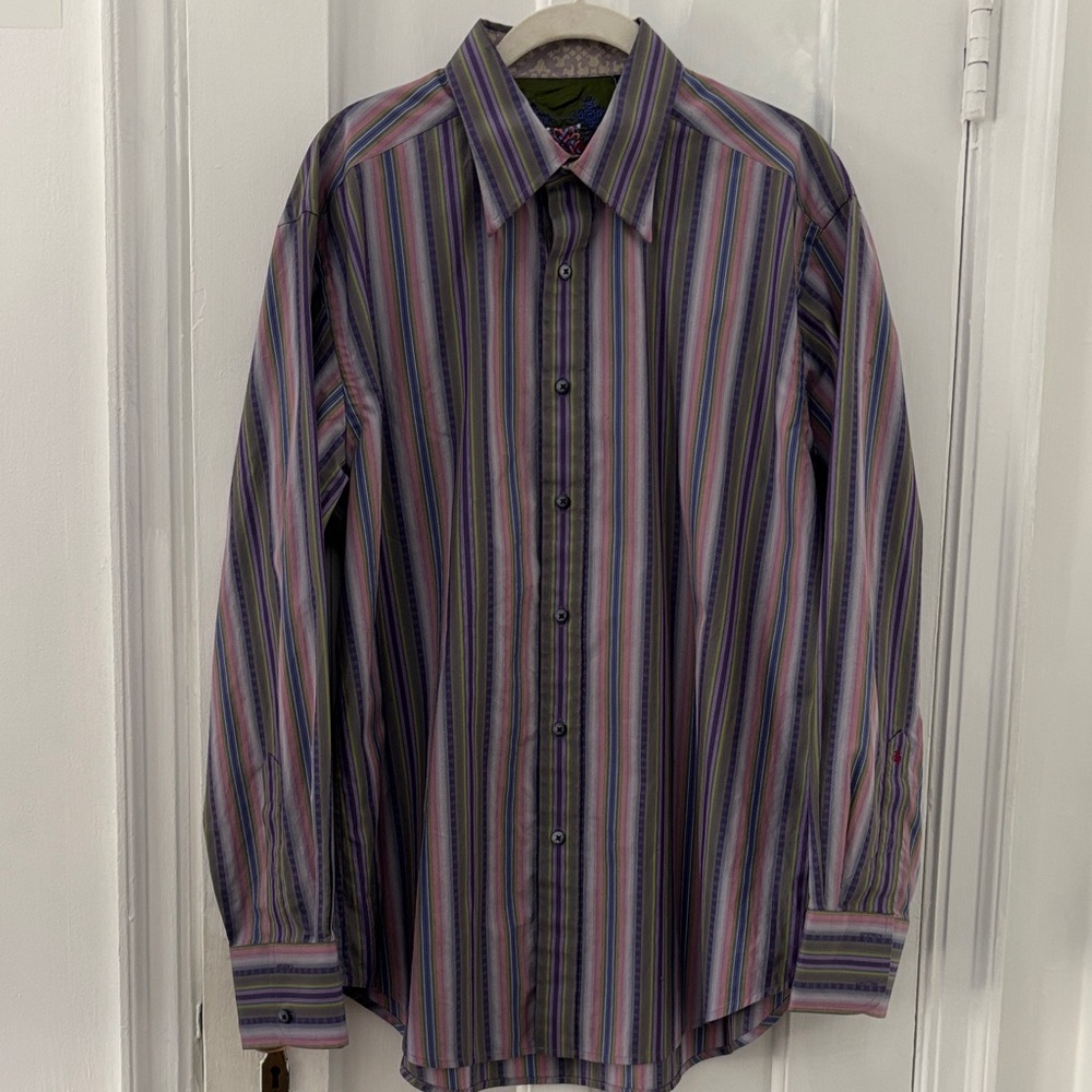 Robert Graham Purple and Pink Striped Shirt